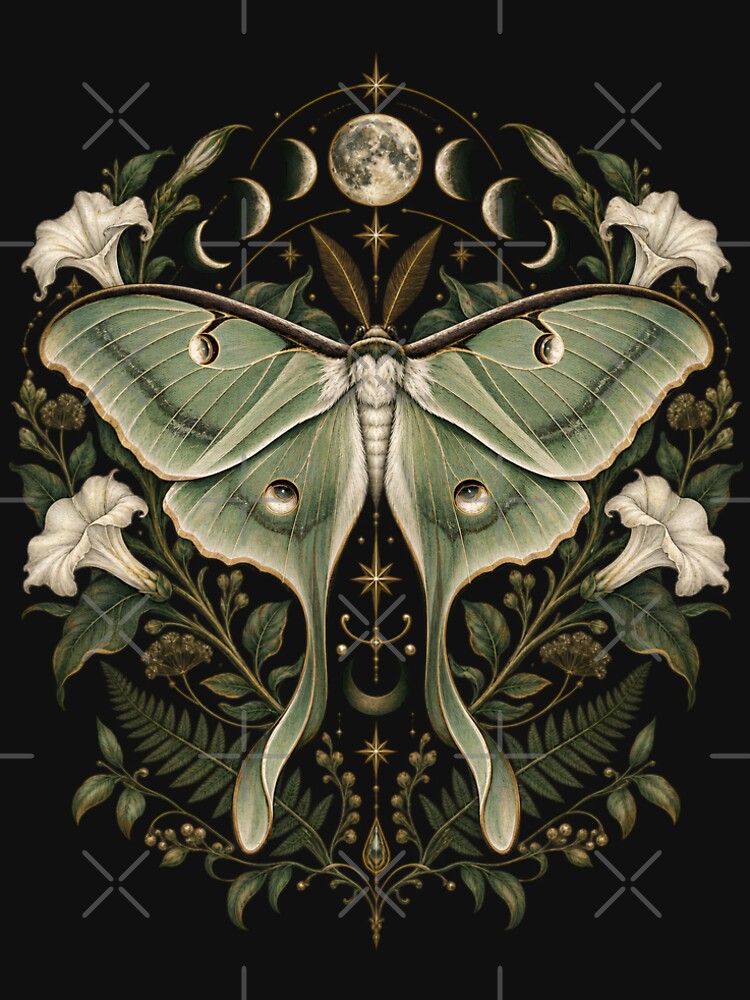 Lunar Moth Herbarium Vintage Botanical by Xuni Studio