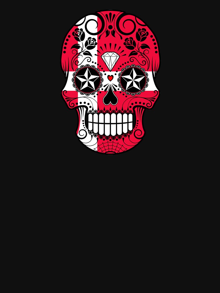 Sugar Skull with Roses and Flag of Denmark by JeffBartels
