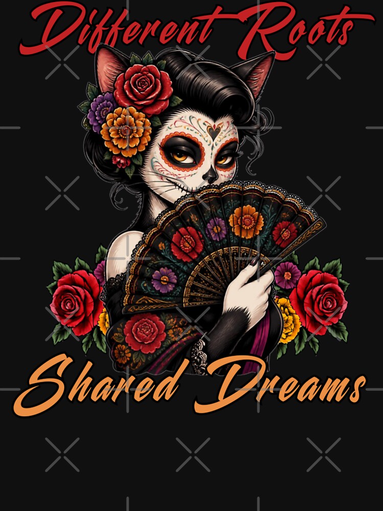 Different Roots Shared Dreams - Elegant Sugar Skull Cat by tellia-kallisto