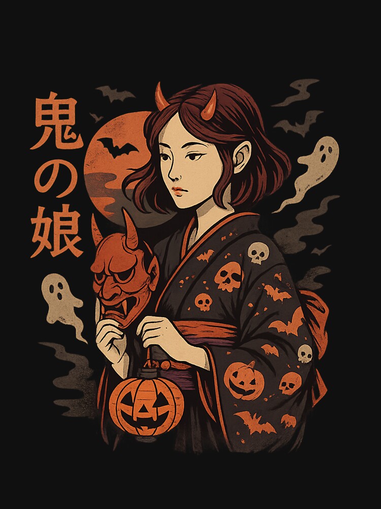 Oni Girl – Japanese Halloween Demon Art Print by The Fishing Outfit