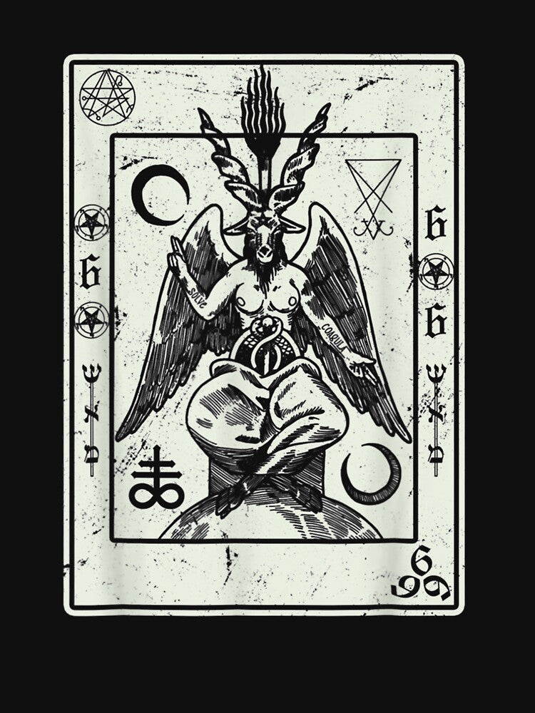 Baphomet Occult Satan Goat Head Devil Tarot Card Design T-Shirt by shop   luisant