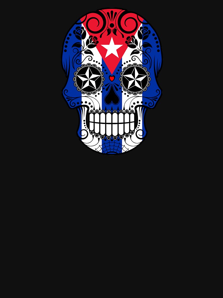 Sugar Skull with Roses and Flag of Cuba by JeffBartels
