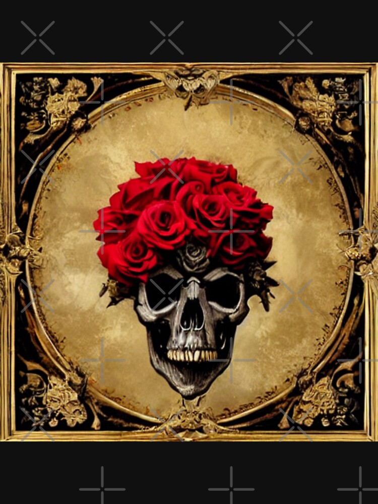 Victorian Ghotic Floral Skull, skull with floral, red roses by ValleyDream