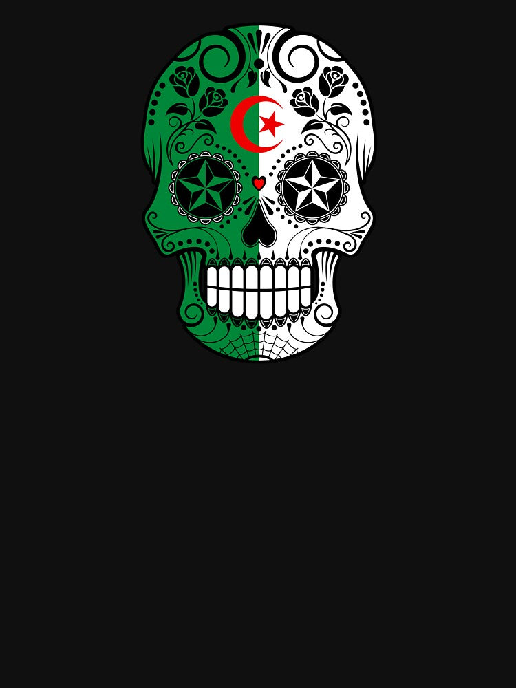 Sugar Skull with Roses and Flag of Algeria by JeffBartels