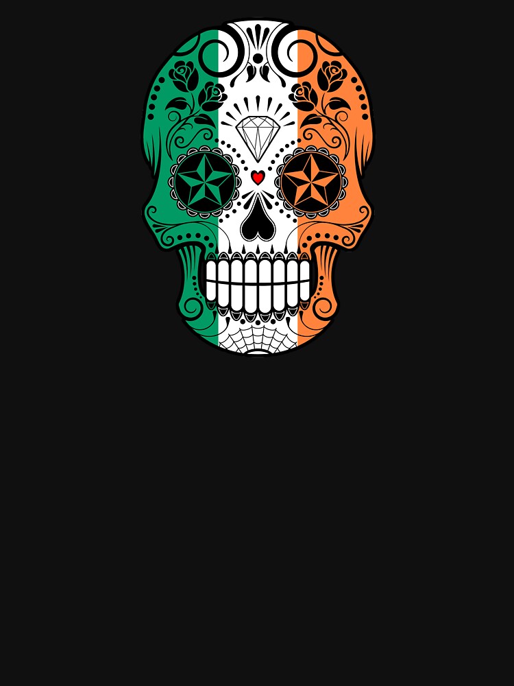 Sugar Skull with Roses and Flag of Ireland by JeffBartels