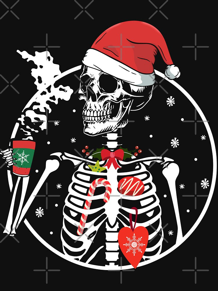 Christmas Skeleton With Smiling Skull Drinking Coffee Latte by RikoAiba
