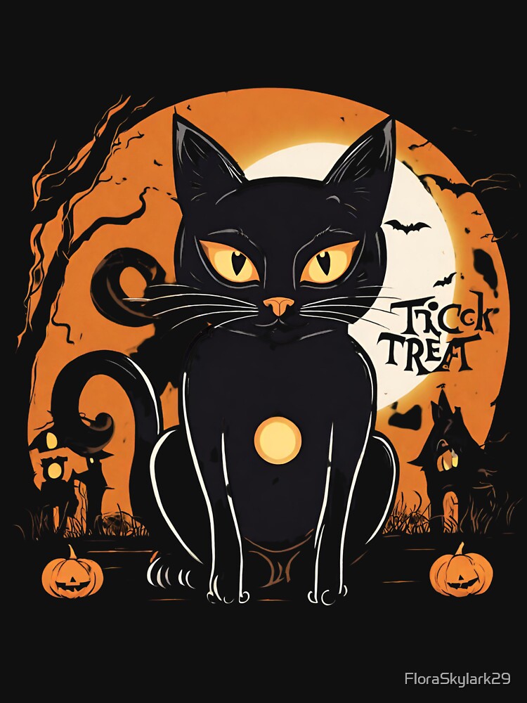 Spooky Black Cat Under the Full Moon by FloraSkylark