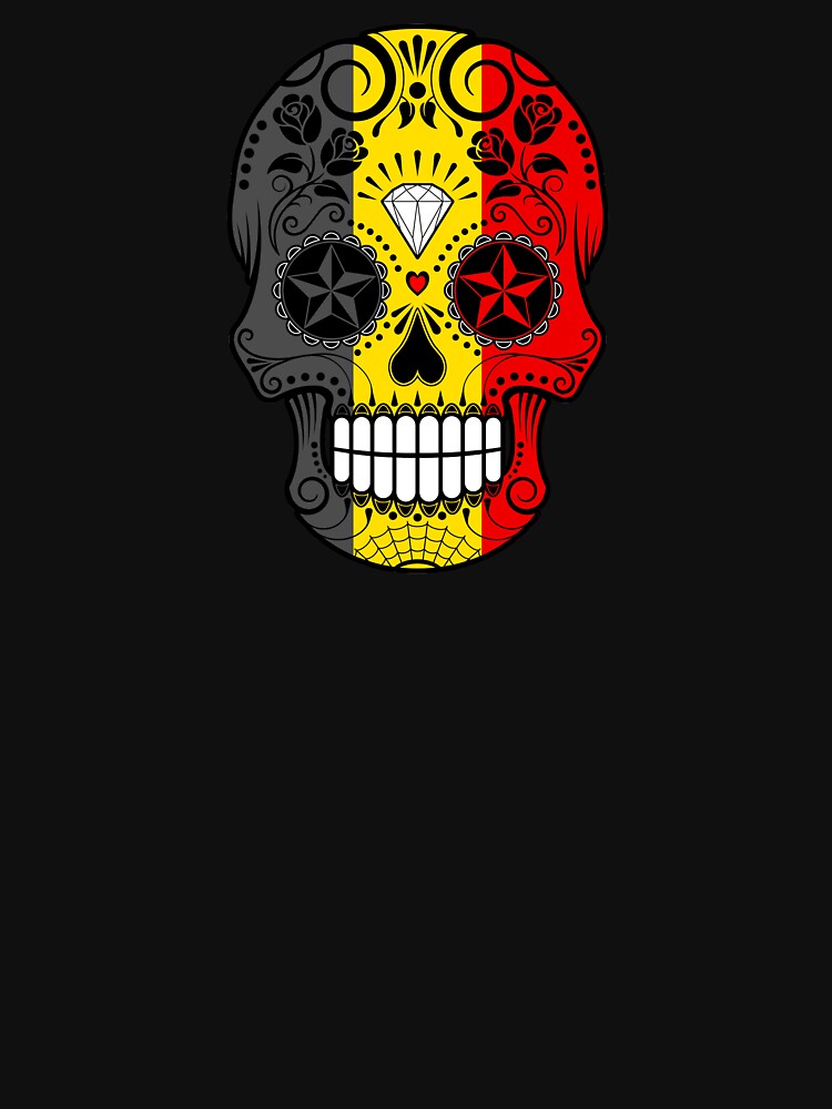 Sugar Skull with Roses and Flag of Belgium by JeffBartels