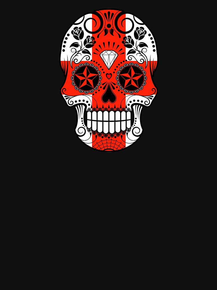 Sugar Skull with Roses and Flag of England by JeffBartels