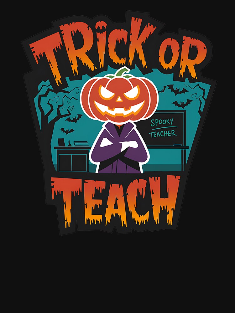Trick or Teach Spooky Halloween Teacher Pumpkin by masterdeer