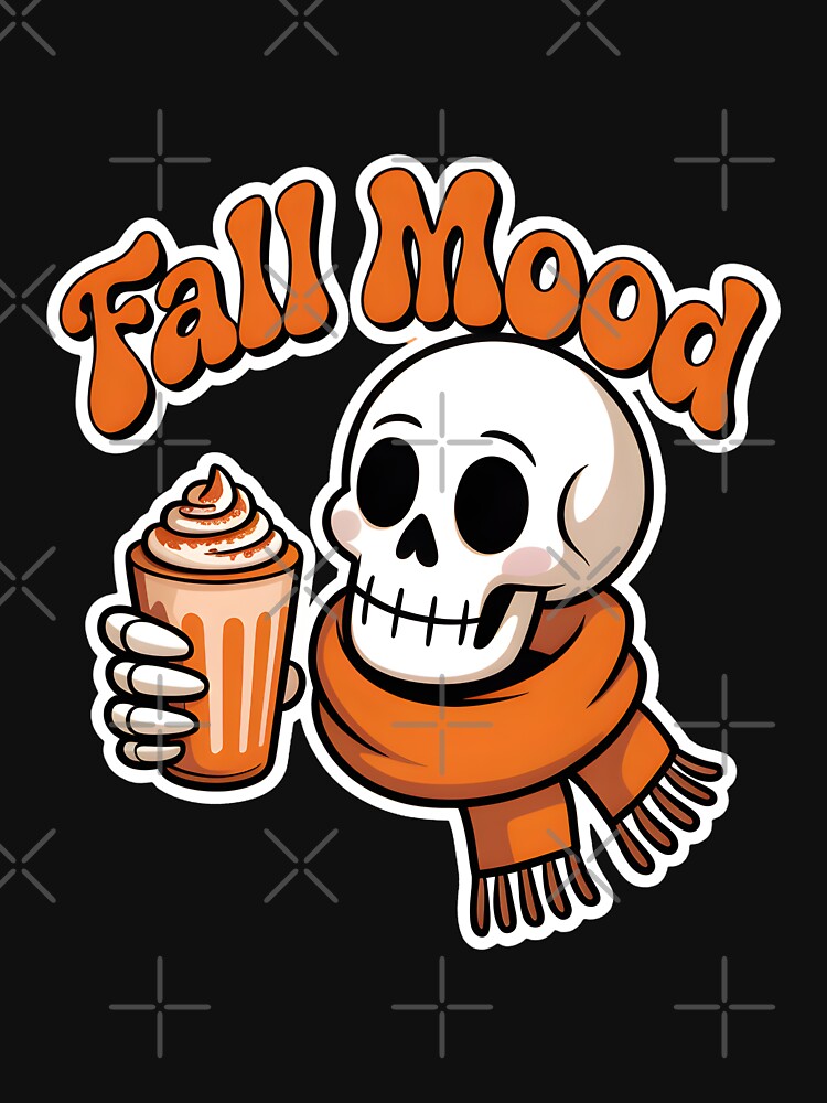 Fall Mood Skeleton with Pumpkin Latte – Cute Cozy Autumn Coffee Design by Raw Tigers