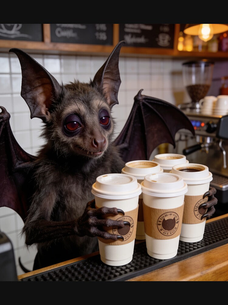 Cute Bat Barista Serving Coffee Halloween Sticker by OksArtStudio