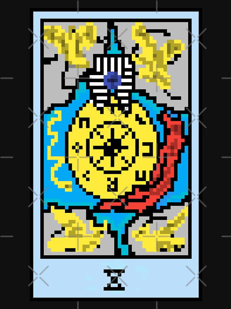 Wait, is this pixel art tarot? Black - Major Arcana 'Wheel of Fortune' (Design for T-shirt, stickers and other accessories) by Pixel Waite