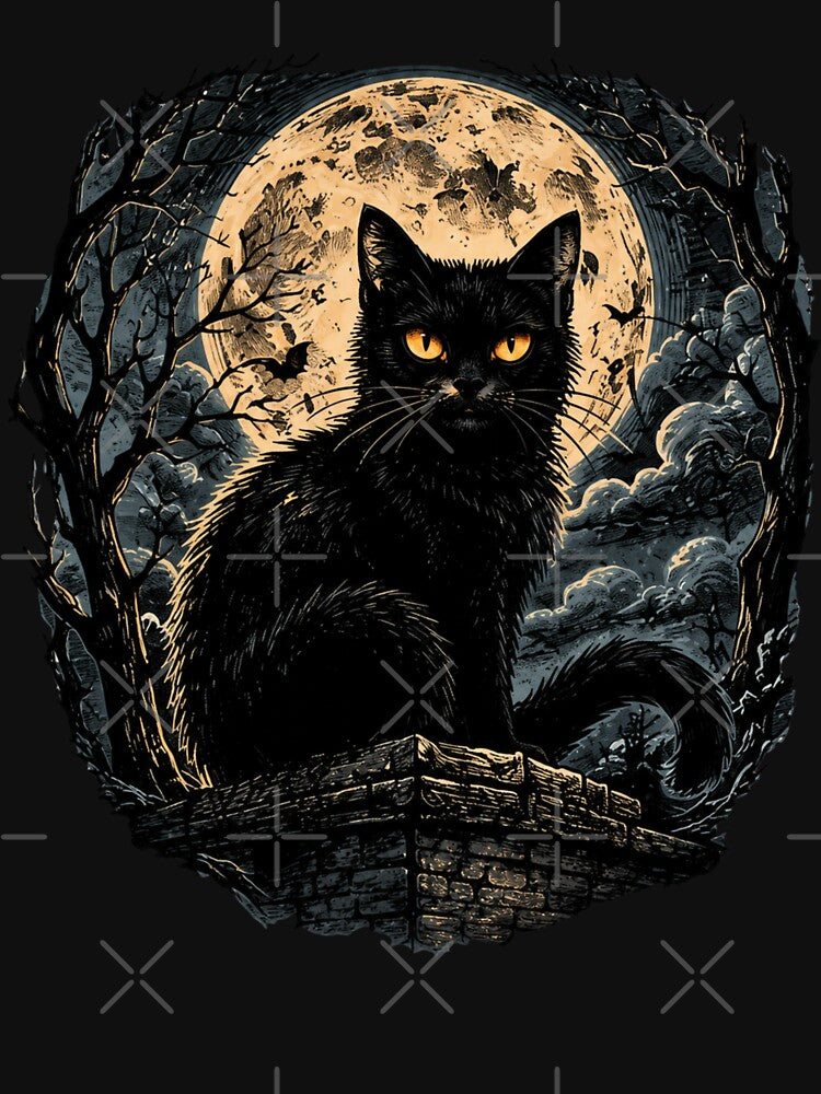 Black Cat Halloween Vintage Gothic Moon Forest Design by JessArty ⭐⭐⭐⭐⭐