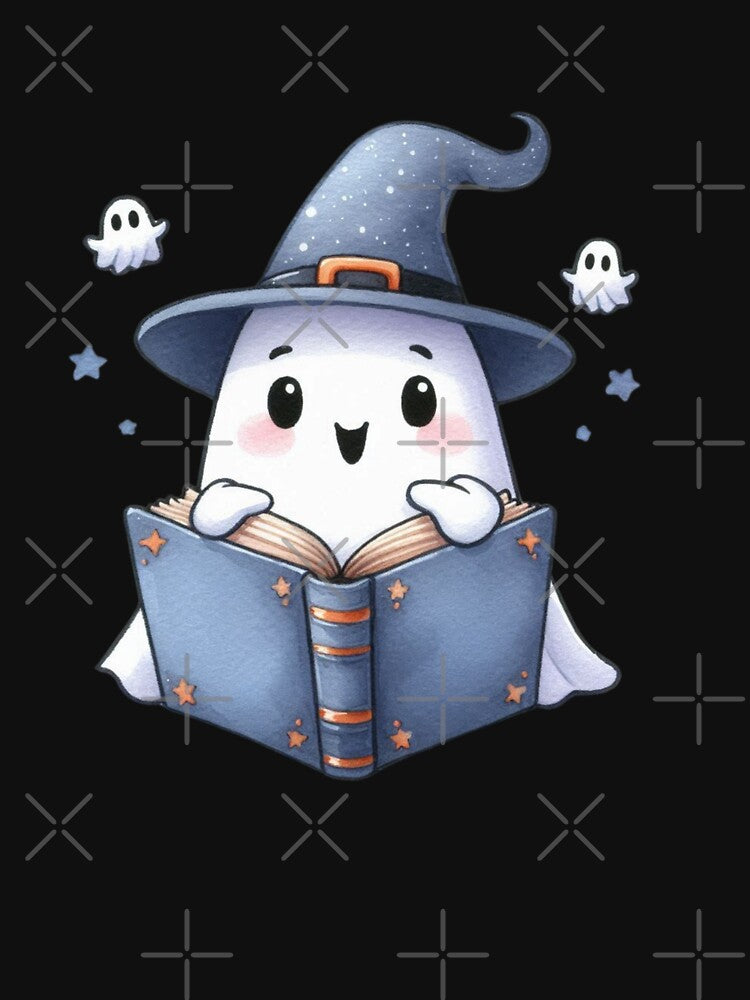 Halloween Themed Cute Baby Ghost Reading Book by darsh30