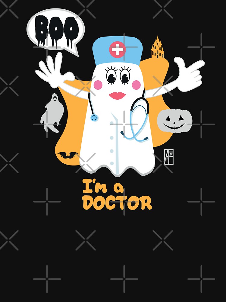 BOO Lady Doctor dressed as a GHOST - cute Halloween by ArtProjectShop
