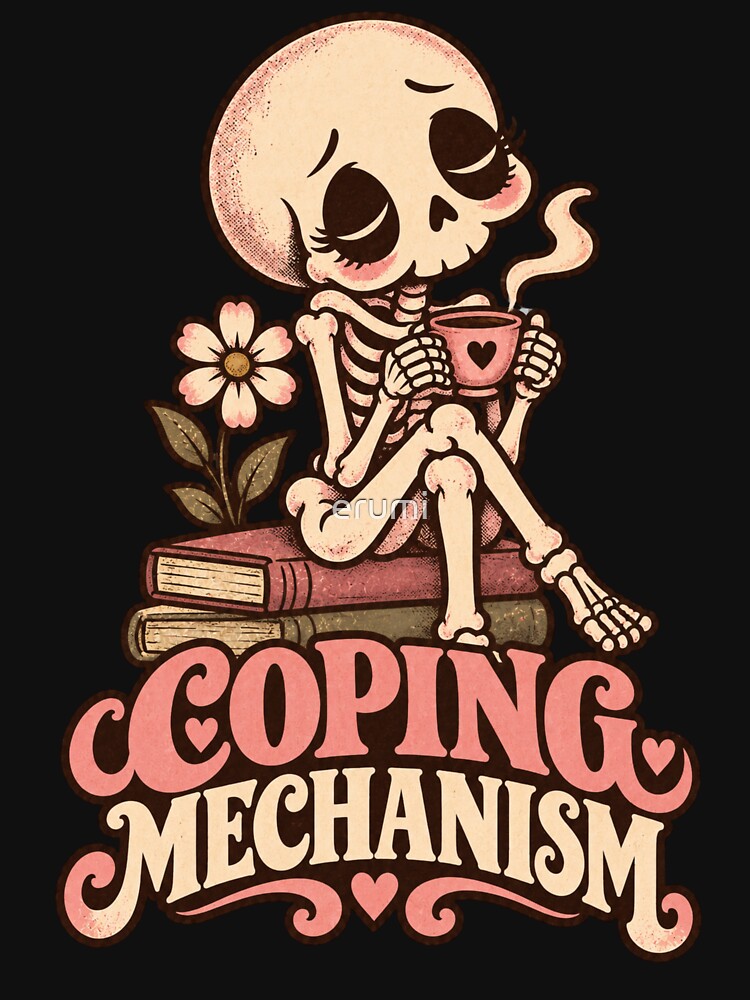 Coping Mechanism Skeleton Coffee Cozy Reading by erumi