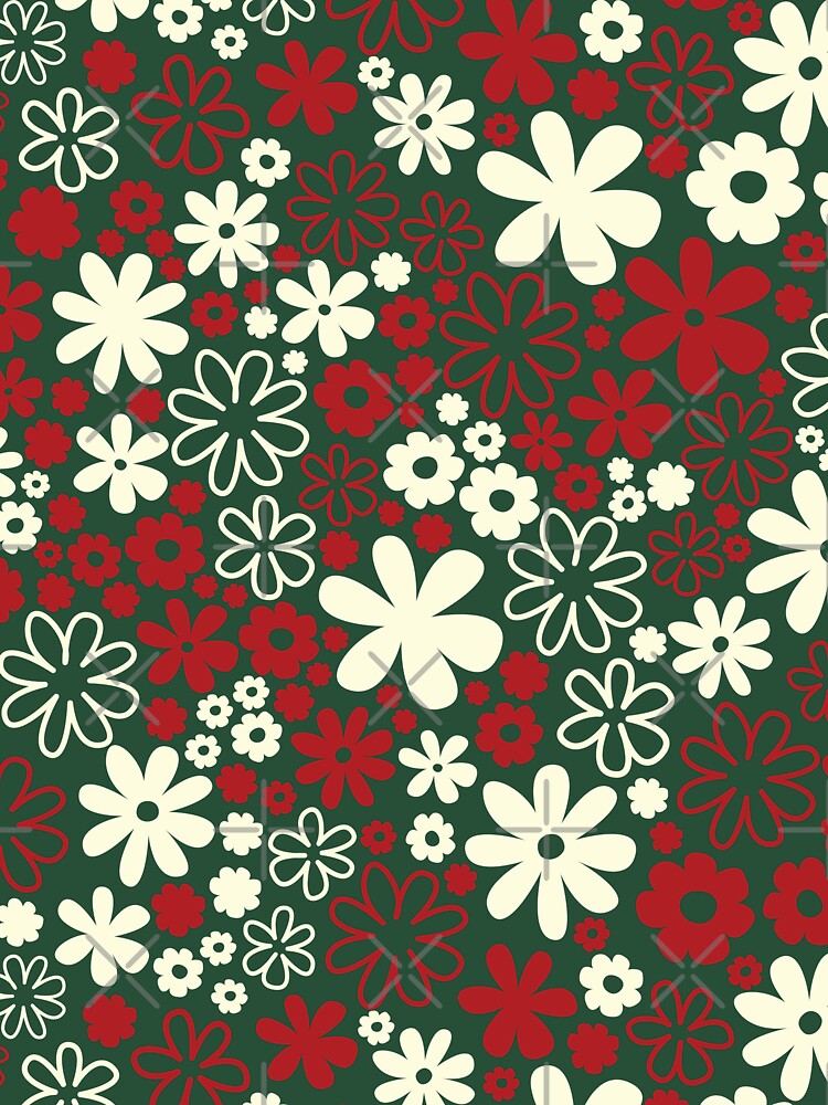Classic Retro Vintage 50s Christmas Flower Pattern in Green Red Cream by blomastudios