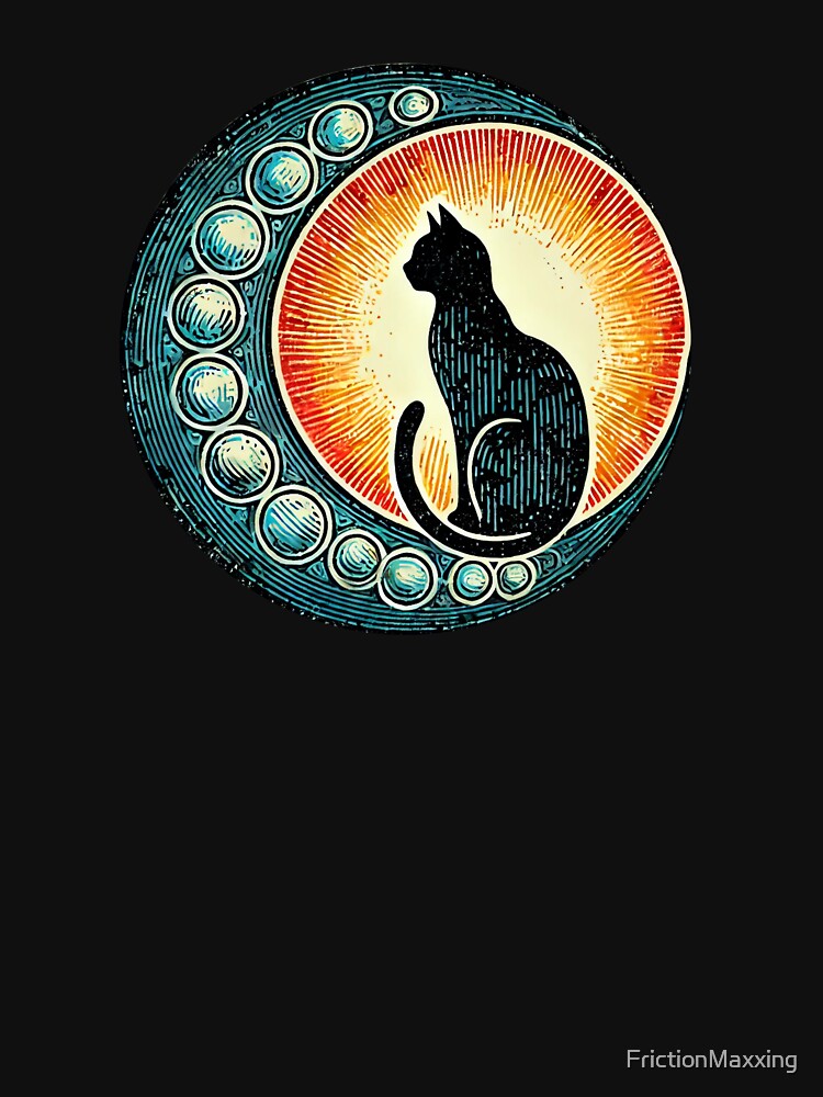 Celestial Black Cat Moon Art Print | Mystical Lunar Cat Illustration by FrictionMaxxing