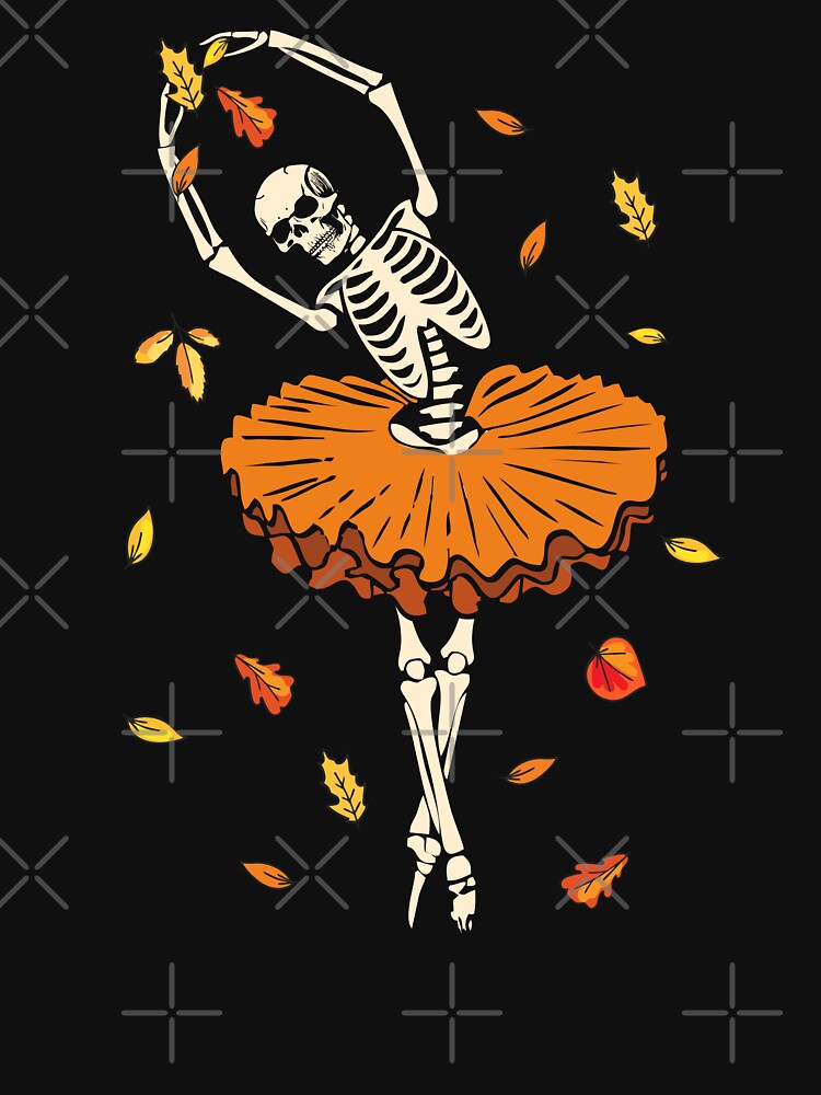 Ballerina Skeleton Dancing In Orange Tutu Halloween Costume Ballet Dance Spooky Fall Leaves by alenaz