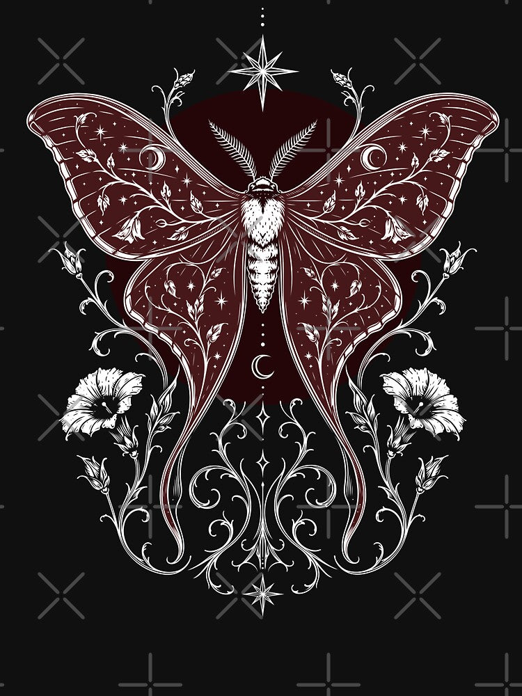 Luna Moth night butterfly with henbane Gothic flower tattoo by Christine Krahl