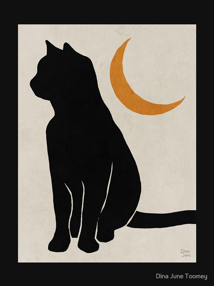 Black Kitty Cat and the Moon by Dina June