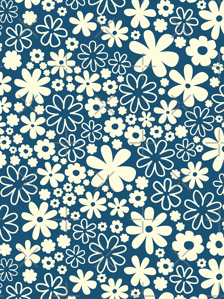 Classic Retro Vintage 50s Christmas Flower Pattern in Blue and Cream by blomastudios