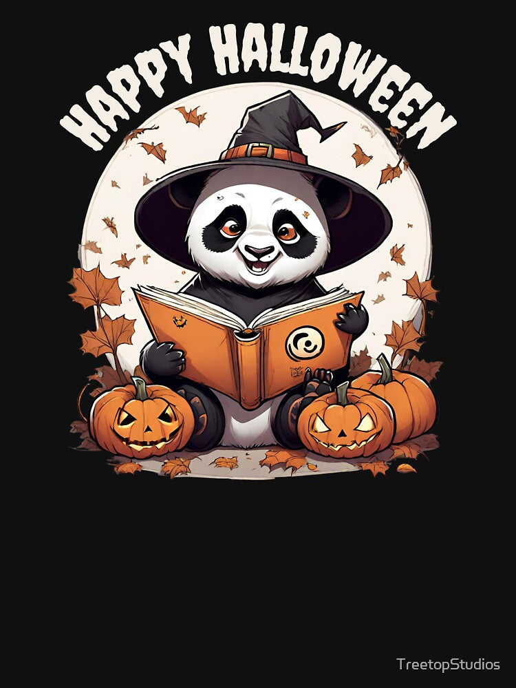 Happy Halloween Funny Panda Reading a Book, 2025 Halloween by TreetopStudios