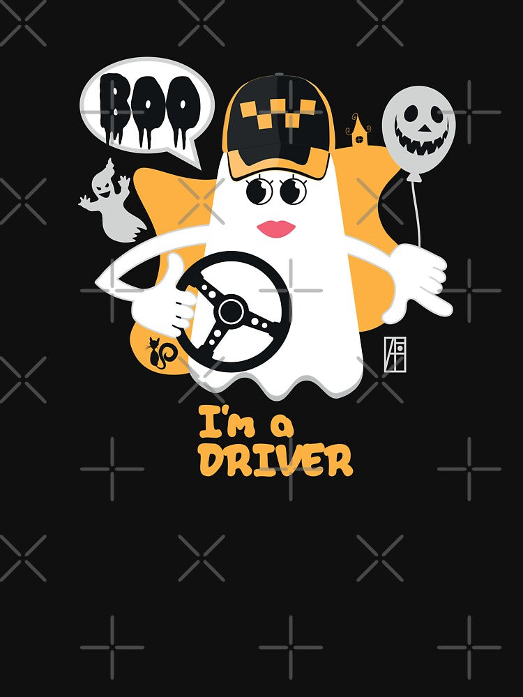 BOO Lady Driver dressed as a GHOST - cute Halloween by ArtProjectShop