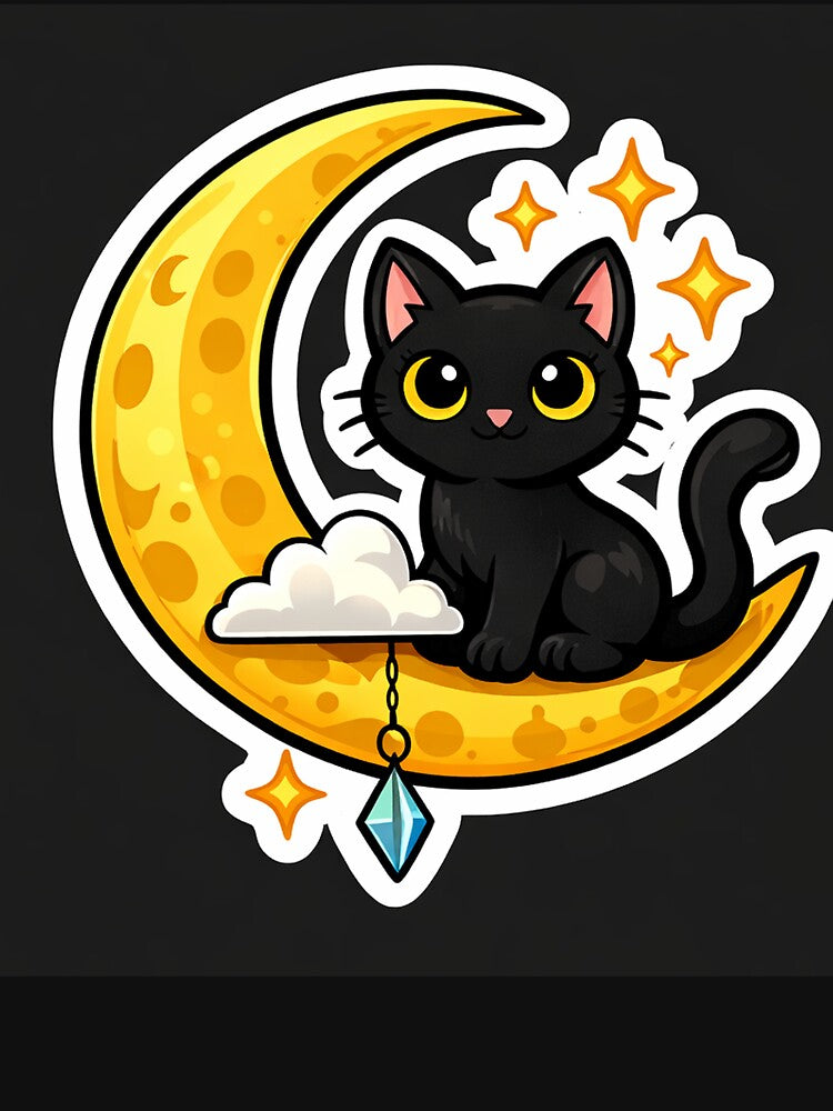 Moonlit Black Cat on Crescent Moon Cute Mystical Sticker Design by Sadia  Jannat