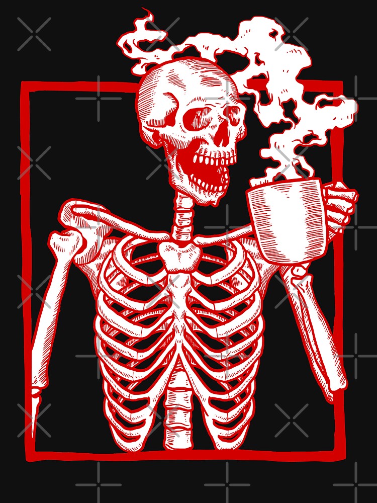 halloween coffee drinking skeleton red by Gossip Rag