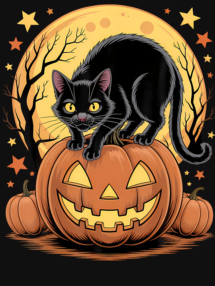 Retro Black Cat Pumpkin Funny Halloween by EvelineCrooks10
