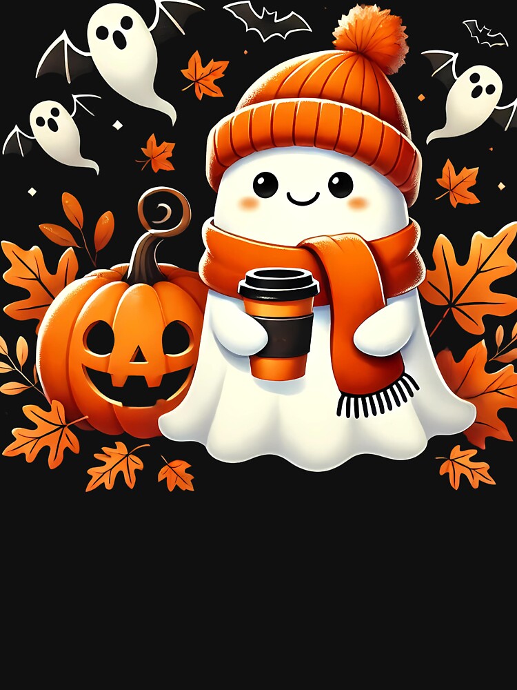 Cute Halloween Ghost Fall Pumpkin Vibes Cozy Autumn Aesthetic by Nalin-Design