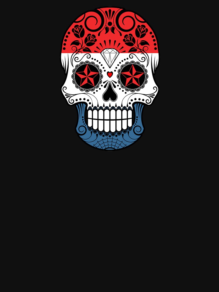 Sugar Skull with Roses and Flag of Netherlands by JeffBartels