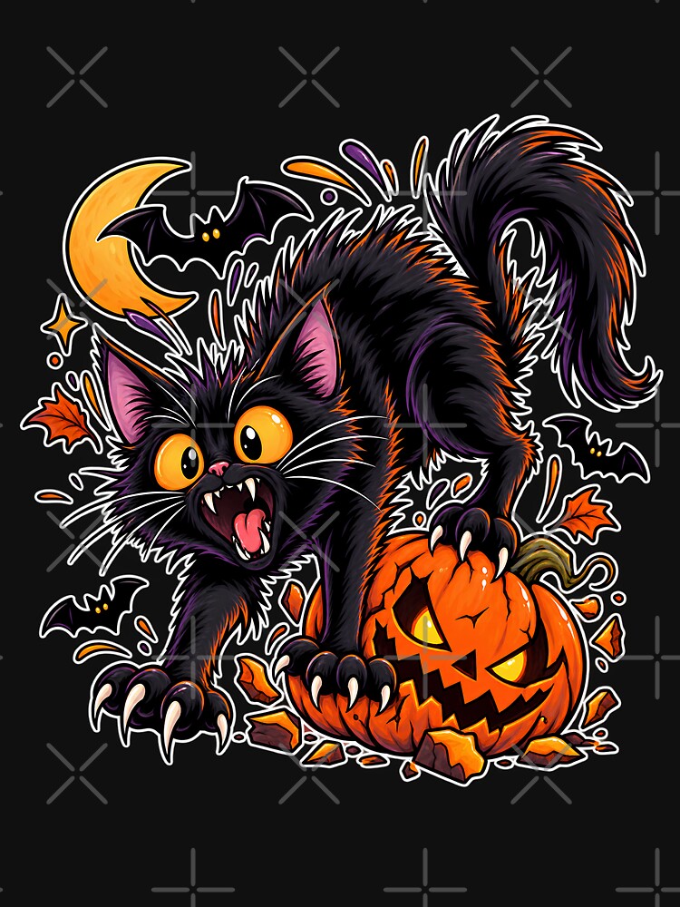 Spooky Black Cat and Pumpkin Halloween by OMdesign10