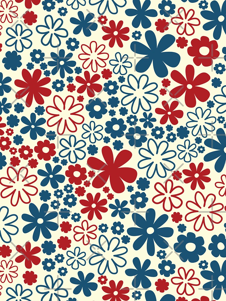 Classic Retro Vintage 50s Christmas Flower Pattern in Blue and Red by blomastudios