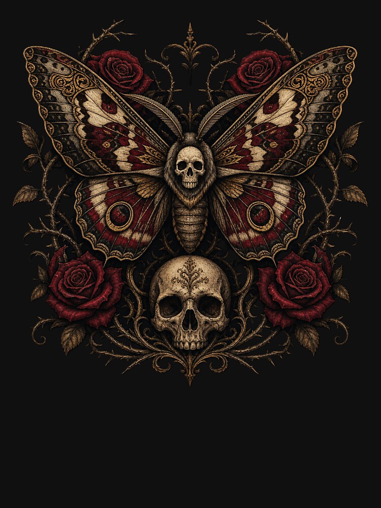 Gothic Death Moth and Roses by PixelToPress