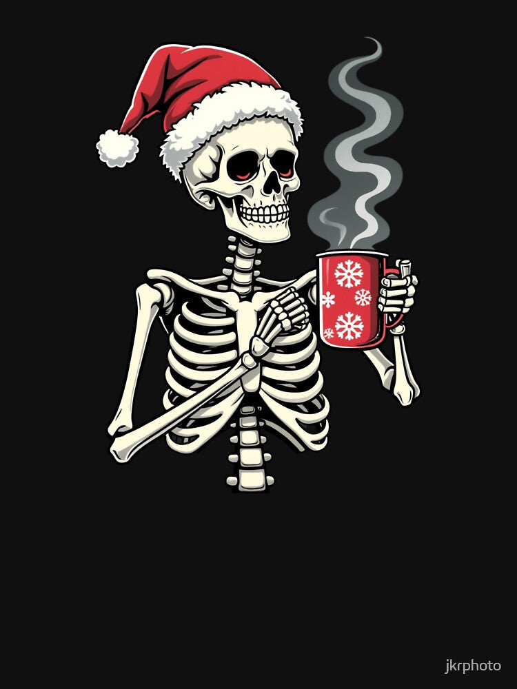 Christmas Skeleton Drinking Coffee by jkrphoto