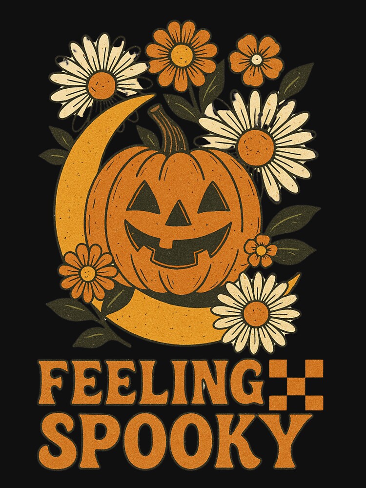 Retro Feeling Spooky Pumpkin  – Vintage Halloween Moon & Daisy Flowers Graphic by ANDREW-DESIGN