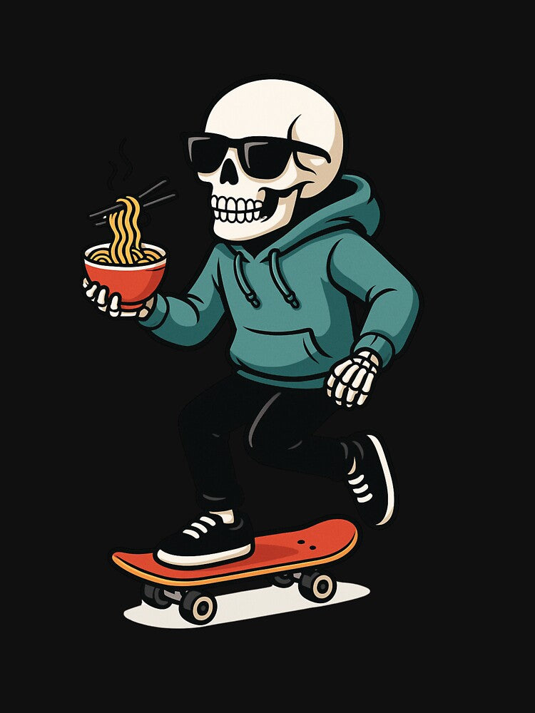 Funny Skeleton Drinking Coffee on Skateboard | Cool Cartoon Skeleton Art by ColorSplash123
