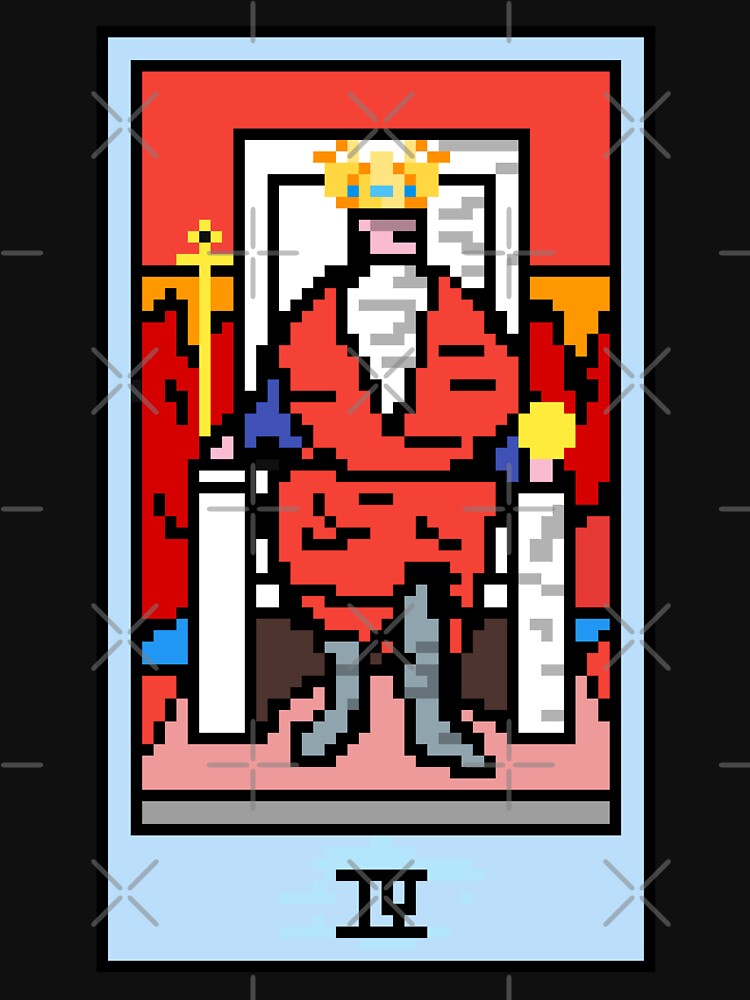 Wait, is this pixel art tarot? Black - Major Arcana 'The Emperor' (Design for T-shirt, stickers and other accessories) by Pixel Waite
