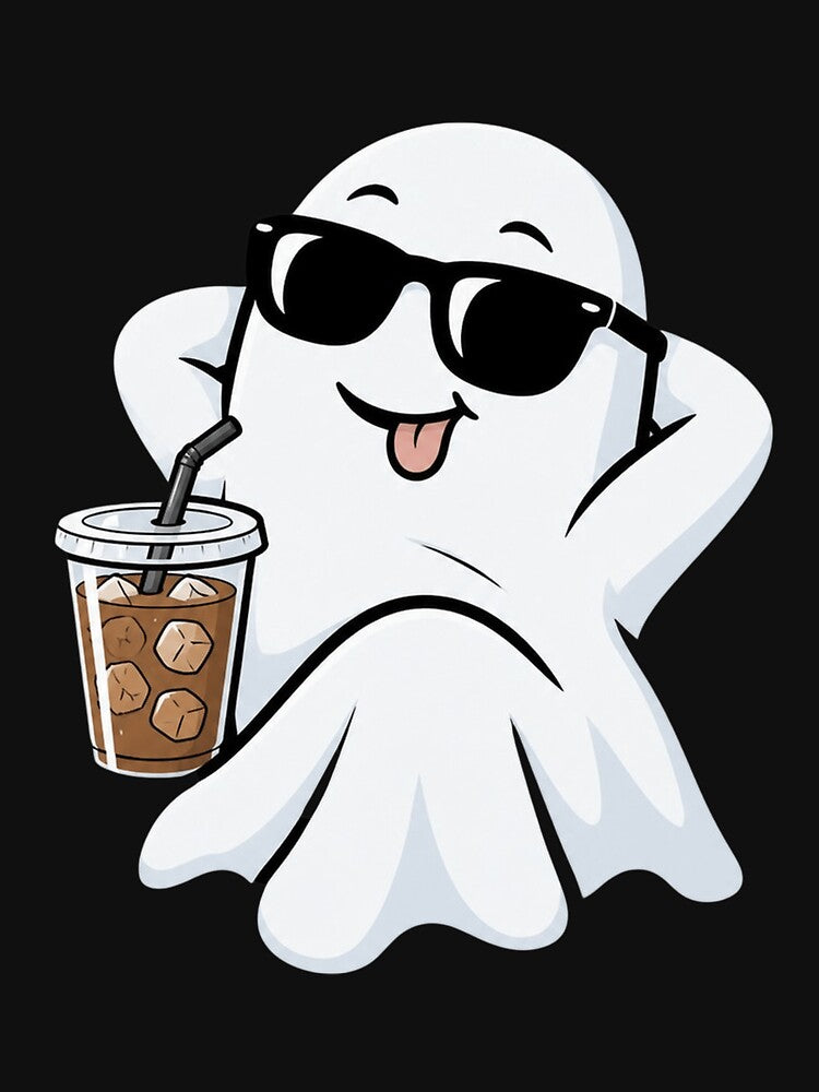 Cool Ghost Drinking Iced Coffee Funny Halloween Summerween by BethanyAguirre