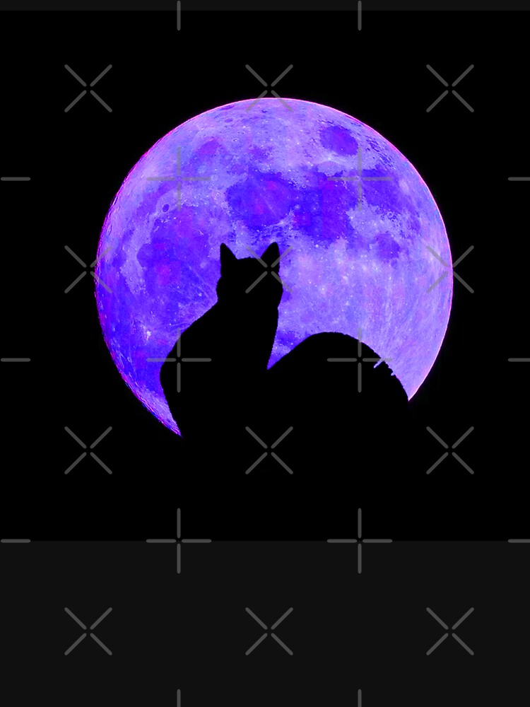 Sweet Kitty Cat Under Indigo Full Moon by H3designs