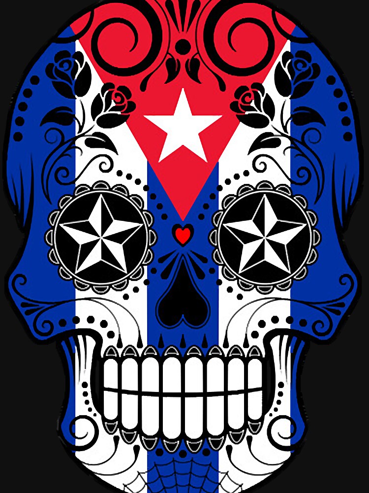 Cuban Flag Sugar Skull with Roses by SerenMarici