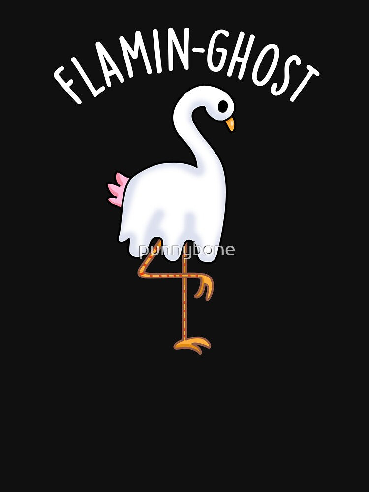 Flamin-ghost Funny Flamingo Ghost Pun  (Dark BG) by punnybone