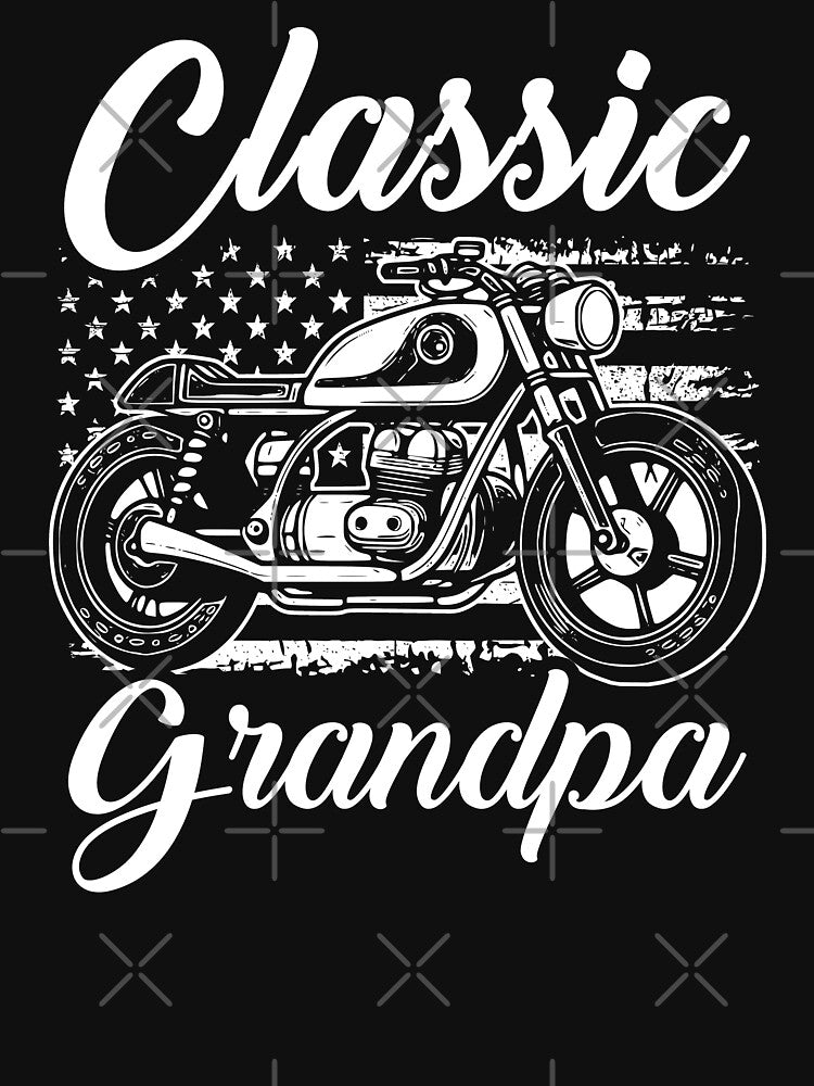 Classic Grandpa Vintage Motorcycle Distressed American Flag by Dmetalx Art Apparel
