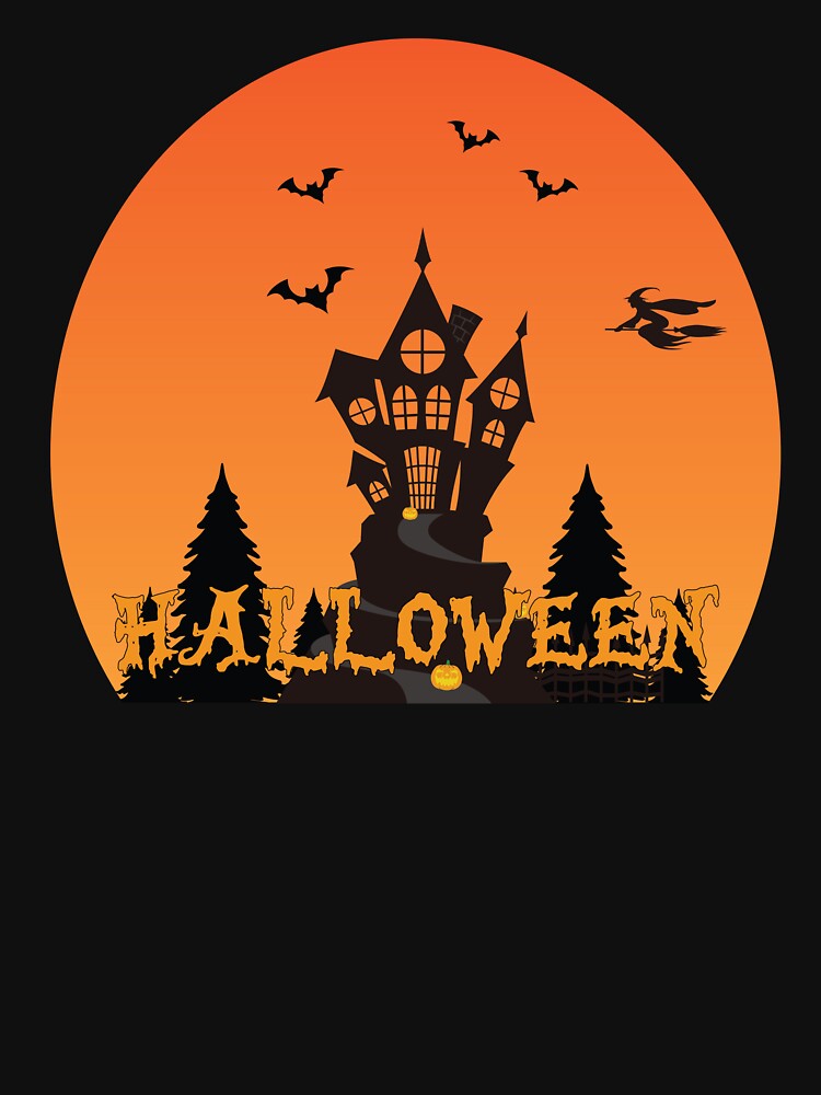 Spooky Halloween Haunted House Under Full Moon by Mdjahirulsk