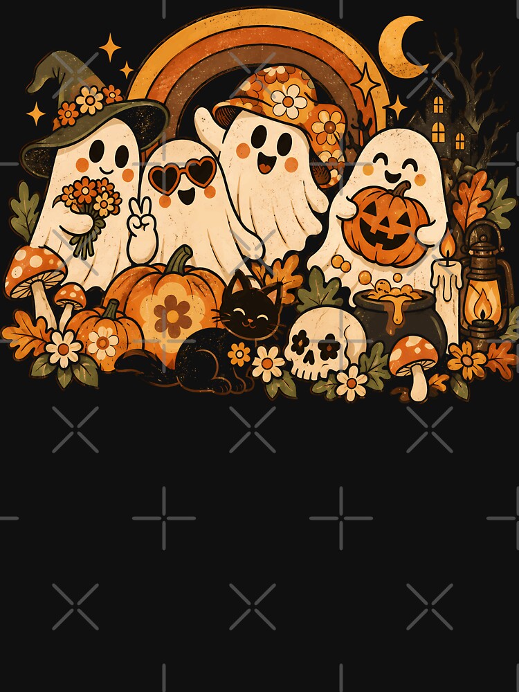 Cute Retro Ghost Halloween Pumpkin Party Vintage Autumn Design by ArcaneArtistry