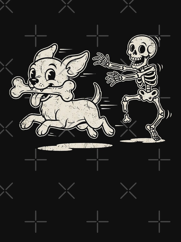 Funny Skeleton Chasing Chihuahua Dog With Bone Vintage Halloween by CF_VintageDesign