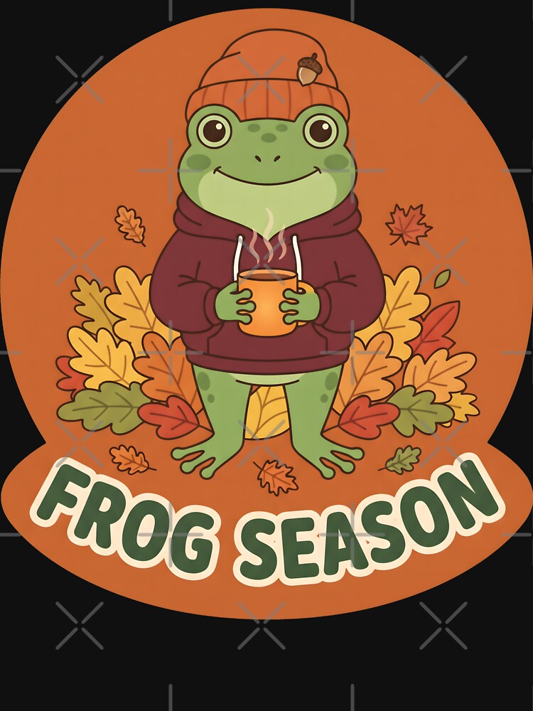 Cozy Frog Season - Cute Fall Leaves & Hot Coffee Lover. by MyHappyArtShop
